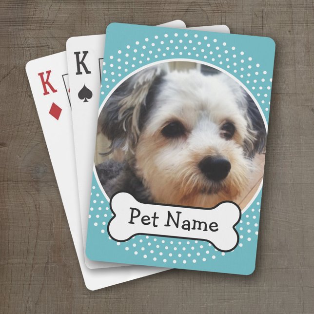Hundeknochen und Blue Polka Dot Foto Rahmen Spielkarten (Personalized Playing Cards)