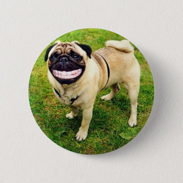Hundelächeln-Mops niedlich Button (Vorderseite)