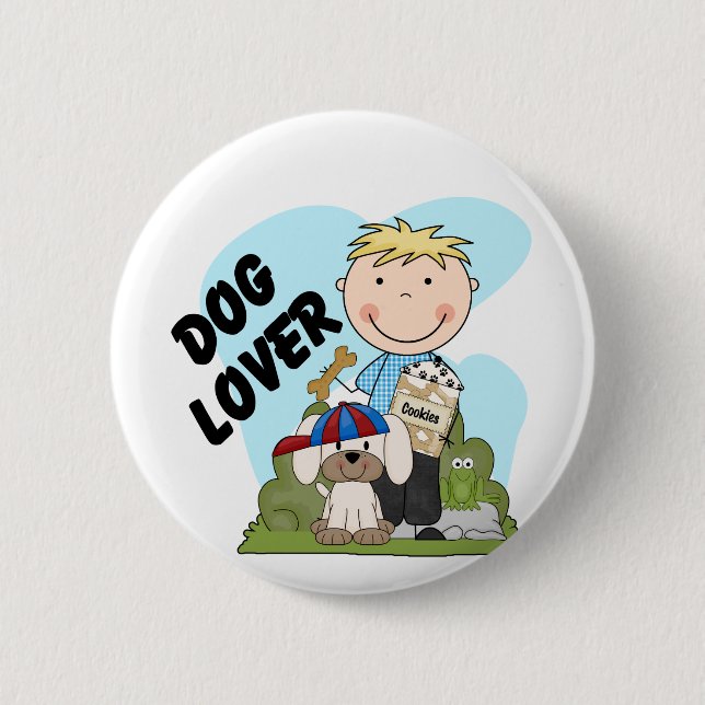 Hundeliebhaber-blonde Jungen-T-Shirts und Button (Vorderseite)