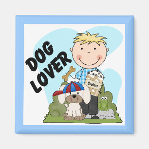 Hundeliebhaber-blonde Jungen-T-Shirts und Magnet