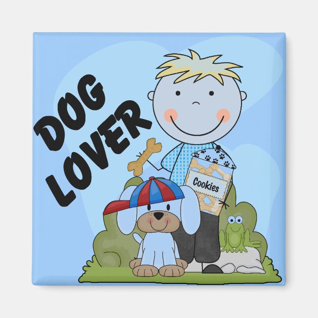 Hundeliebhaber-blonde Jungen-T-Shirts und Magnet (Vorne)