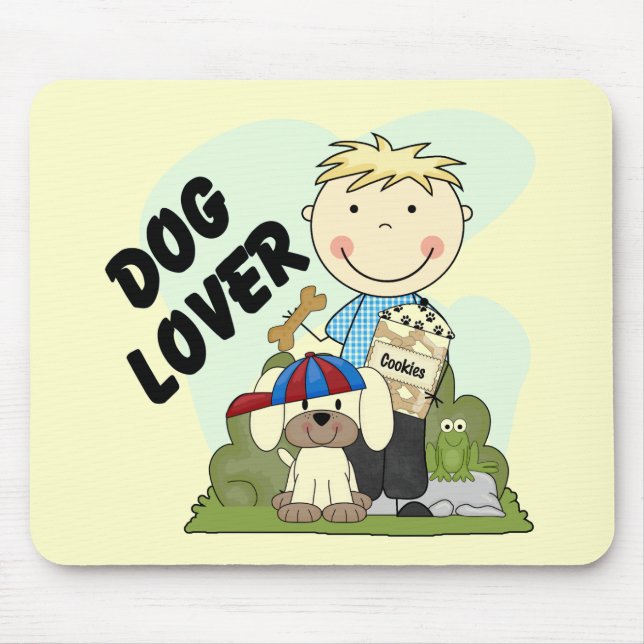 Hundeliebhaber-blonde Jungen-T-Shirts und Mousepad (Vorne)
