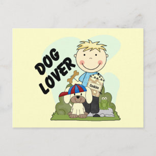Hundeliebhaber-blonde Jungen-T-Shirts und Postkarte