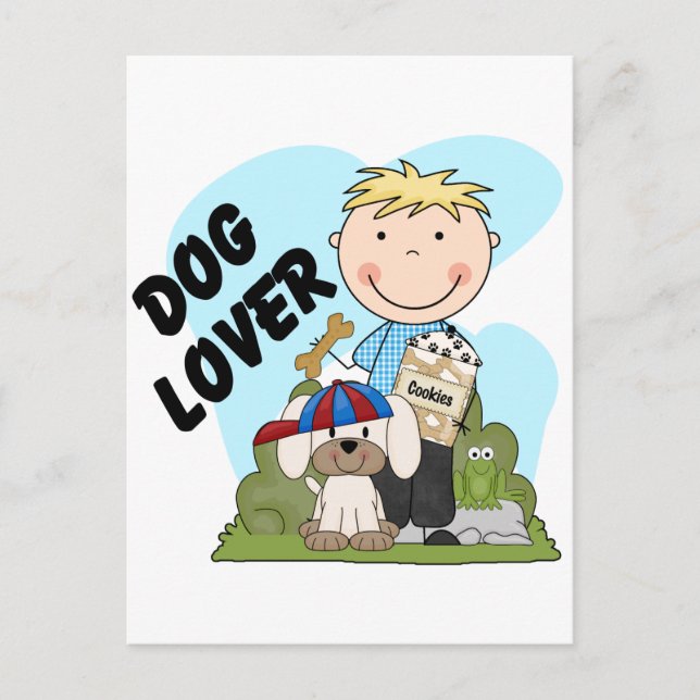 Hundeliebhaber-blonde Jungen-T-Shirts und Postkarte (Vorderseite)