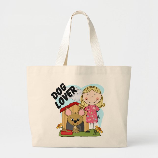 Hundeliebhaber-blonde Mädchen-T - Shirts und Jumbo Stoffbeutel (Vorne)