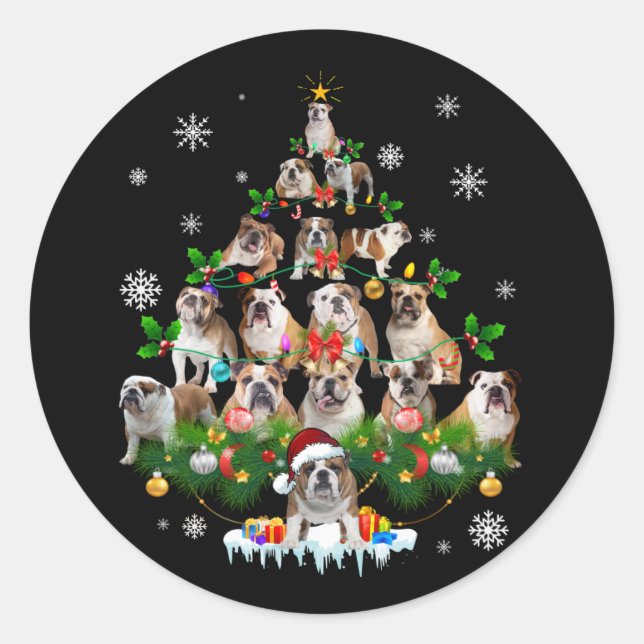 Hundeliebhaber | Bulldog Christmas Tree Ornaments Runder Aufkleber (Vorderseite)