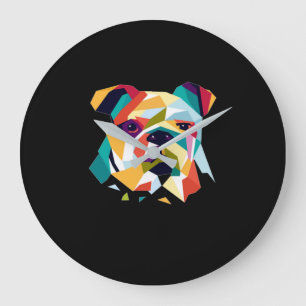 Hundeliebhaber  Bulldog - Polygonal - Abstrakt - G Große Wanduhr