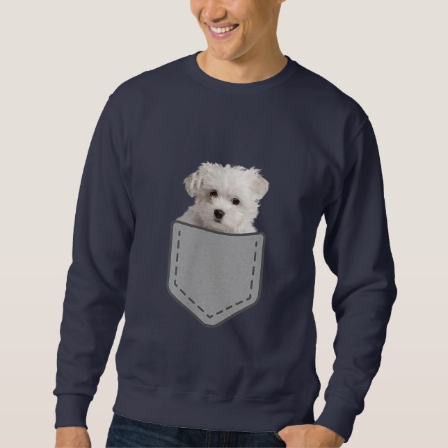 Hundeliebhaber | Malteser Welpenhund in Pocket Sweatshirt (Vorderseite)