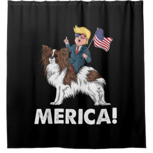 Hundeliebhaber Trump Riding Papillon Merica Duschvorhang