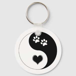 Hundeliebhaber Yin Yang Herz und Pfotenabdrücke Schlüsselanhänger