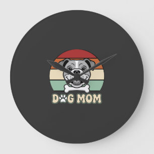 Hundemama Retro Bulldogge Vektor Große Wanduhr