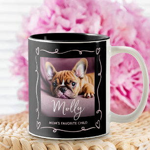 Hundemamas Lieblingskind Foto Herz Doodles Schwarz Zweifarbige Tasse