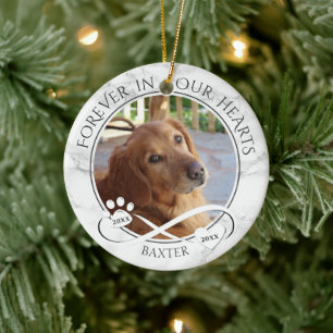 Hundemeldung für immer in unserem Herz-Marmor-Foto Keramik Ornament