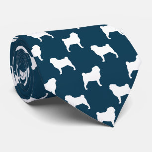 Hundemuster-Blau und Weiß der Mops-Silhouette-  Krawatte