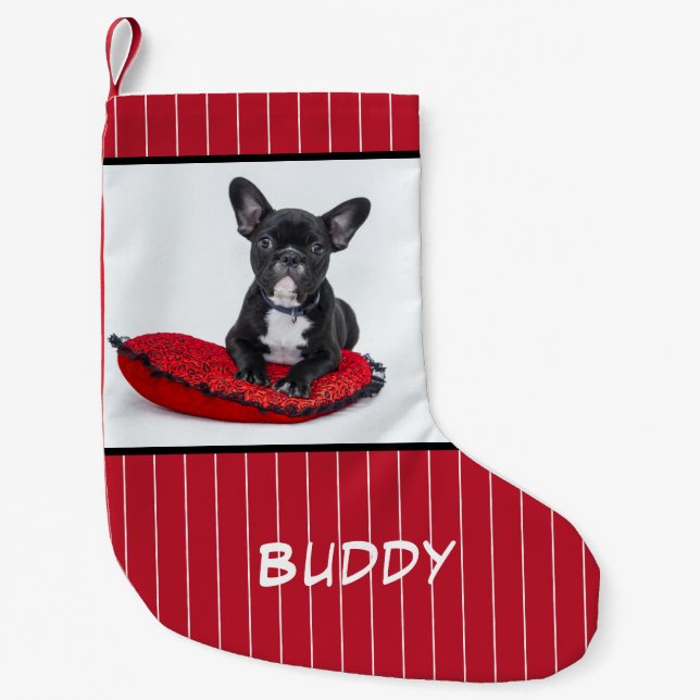 Hundename Foto Personalisiert Bulldog Welpe Kleiner Weihnachtsstrumpf (Vorderseite)