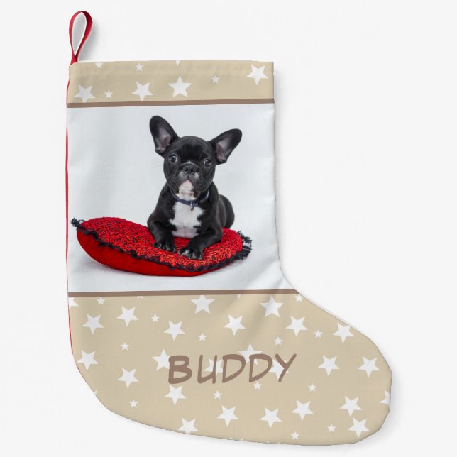 Hundename Foto Personalisiert Bulldog Welpe Kleiner Weihnachtsstrumpf (Vorderseite)