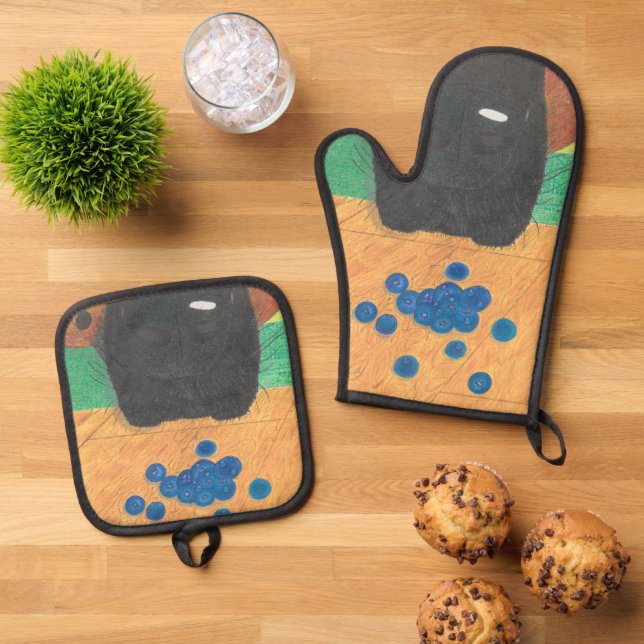 Hundenknase und Heidelbeere Ofenhandschuh & Topflappen-Set (Oben Unten)