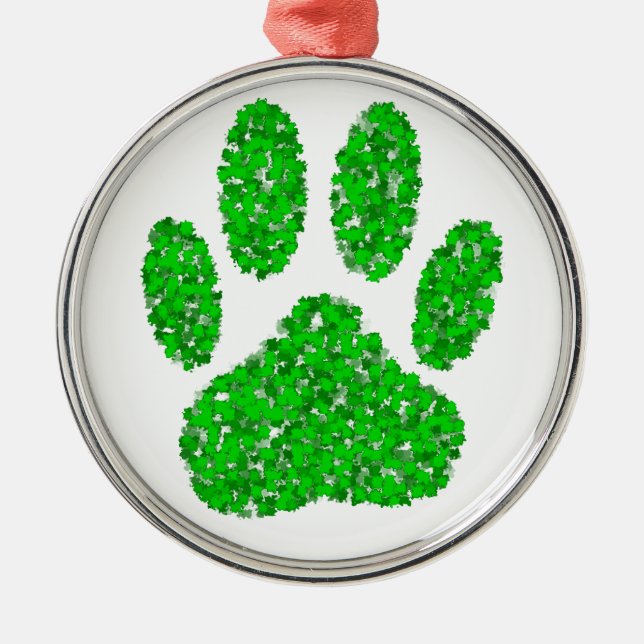 Hundepapierdrucke auf grünen Folien Silbernes Ornament (Vorne)