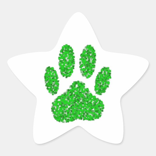 Hundepapierdrucke auf grünen Folien Stern-Aufkleber (Vorderseite)