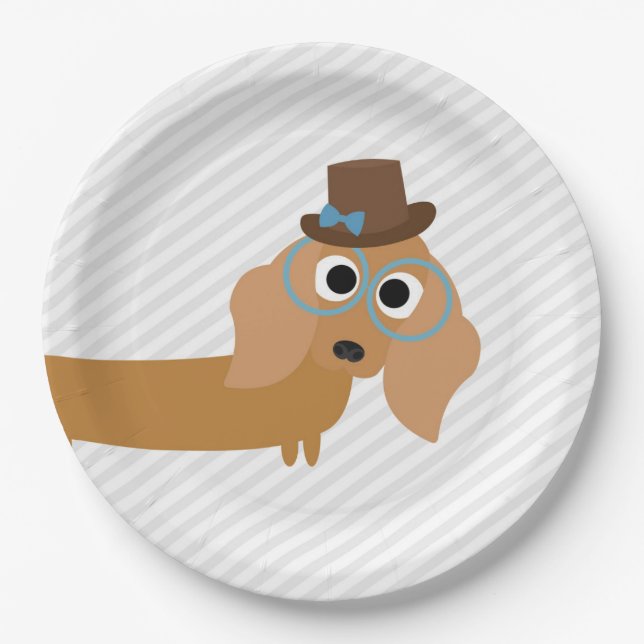 HundeParty-Türkis-Dackel-Abendessen-Papier-Teller Pappteller (Vorderseite)