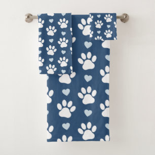 Hundepaws, Spuren, Tierpaare, Herz - Blaues Weiß Badhandtuch Set