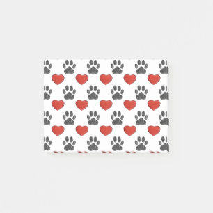Hundepaws und rotes Herz-Malmuster Post-it Klebezettel