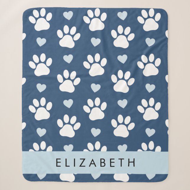 Hundepaws, weiße Paws, blaue Herzen, Ihr Name Sherpadecke (Vorderseite)