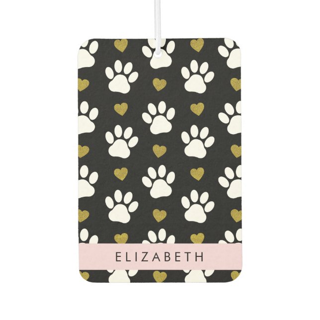 Hundepaws, weiße Paws, goldene Herzen, Ihr Name Autolufterfrischer (Vorderseite)