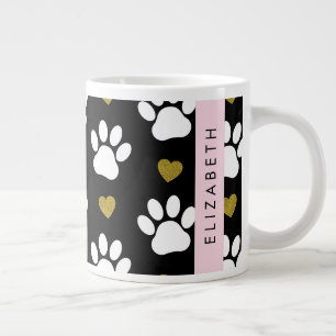 Hundepaws, weiße Paws, goldene Herzen, Ihr Name Jumbo-Tasse