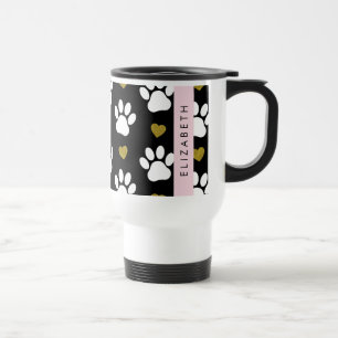Hundepaws, weiße Paws, goldene Herzen, Ihr Name Reisebecher