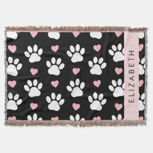 Hundepaws, weiße Paws, rosa Herzen, Ihr Name Decke