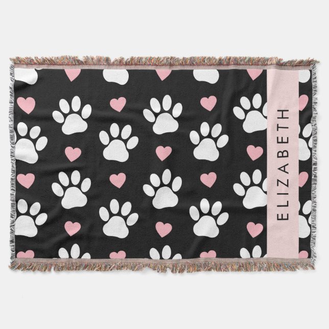 Hundepaws, weiße Paws, rosa Herzen, Ihr Name Decke (Vorderseite)