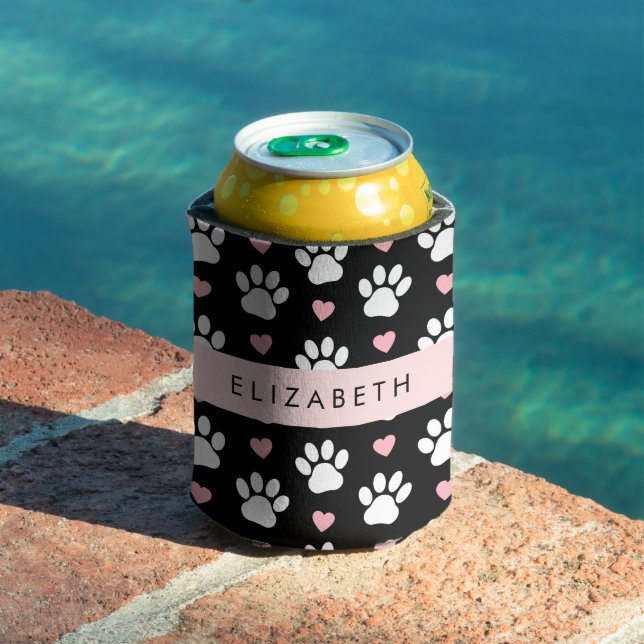 Hundepaws, weiße Paws, rosa Herzen, Ihr Name Dosenkühler (In Situ Pool)