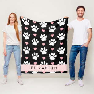 Hundepaws, weiße Paws, rosa Herzen, Ihr Name Fleecedecke