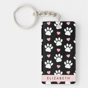 Hundepaws, weiße Paws, rosa Herzen, Ihr Name Schlüsselanhänger