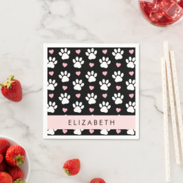 Hundepaws, weiße Paws, rosa Herzen, Ihr Name Serviette