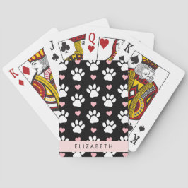 Hundepaws, weiße Paws, rosa Herzen, Ihr Name Spielkarten