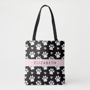 Hundepaws, weiße Paws, rosa Herzen, Ihr Name Tasche