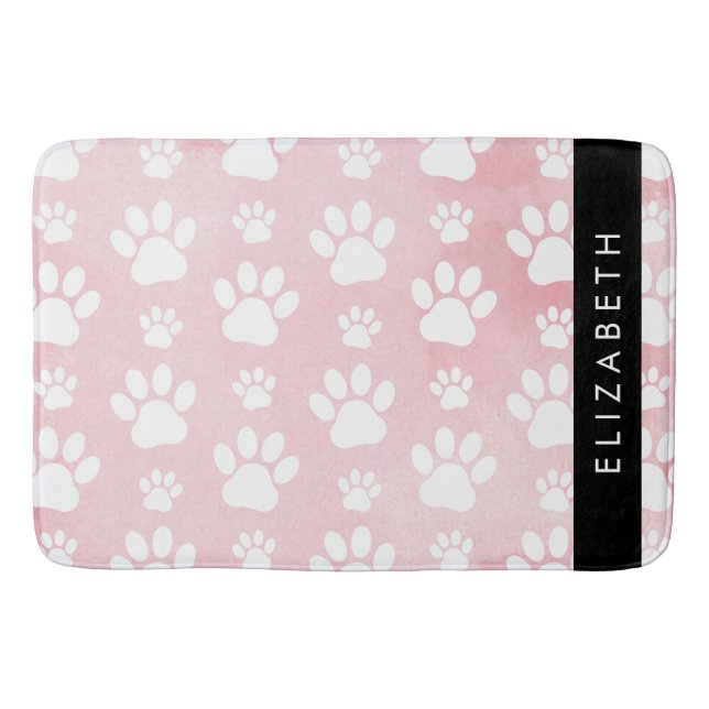 Hundepaws, weiße Paws, rosa Wasserfarben, Ihr Name Badematte (Vorderseite)