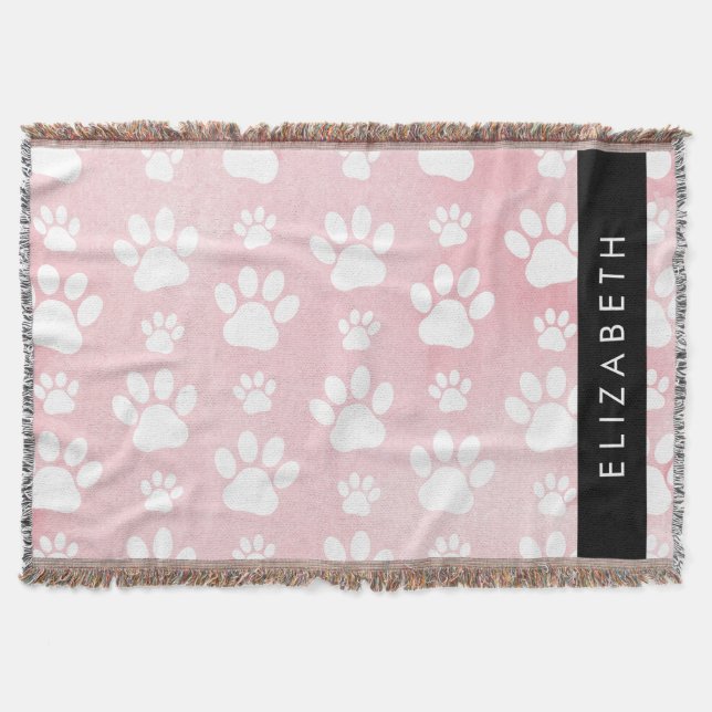 Hundepaws, weiße Paws, rosa Wasserfarben, Ihr Name Decke (Vorderseite)