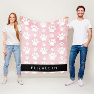 Hundepaws, weiße Paws, rosa Wasserfarben, Ihr Name Fleecedecke