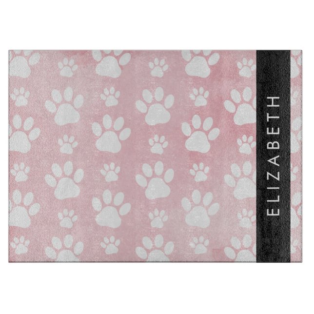 Hundepaws, weiße Paws, rosa Wasserfarben, Ihr Name Schneidebrett (Vorderseite)
