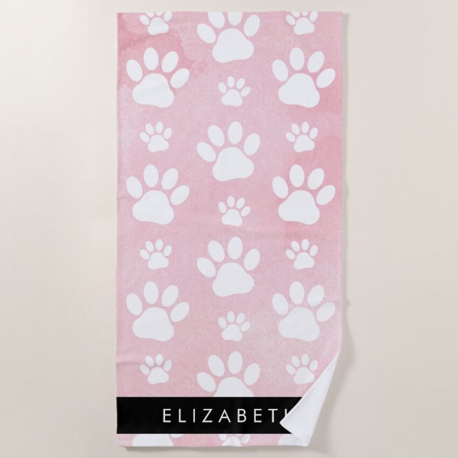 Hundepaws, weiße Paws, rosa Wasserfarben, Ihr Name Strandtuch (Vorderseite)