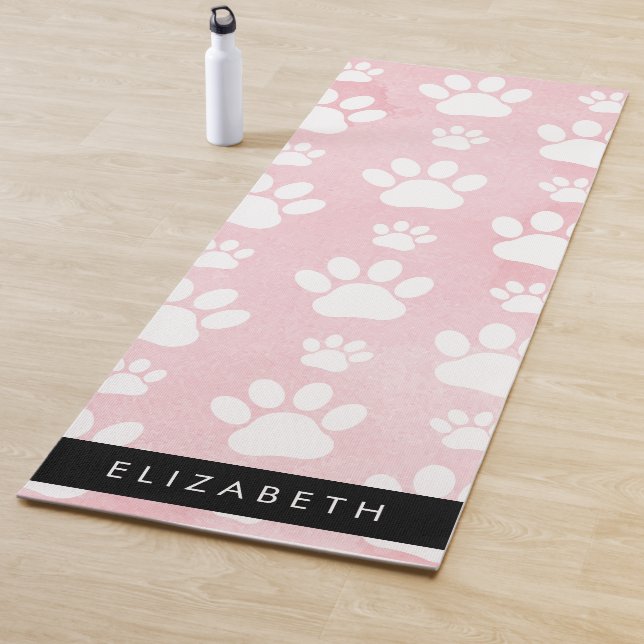 Hundepaws, weiße Paws, rosa Wasserfarben, Ihr Name Yogamatte (Beispiel)