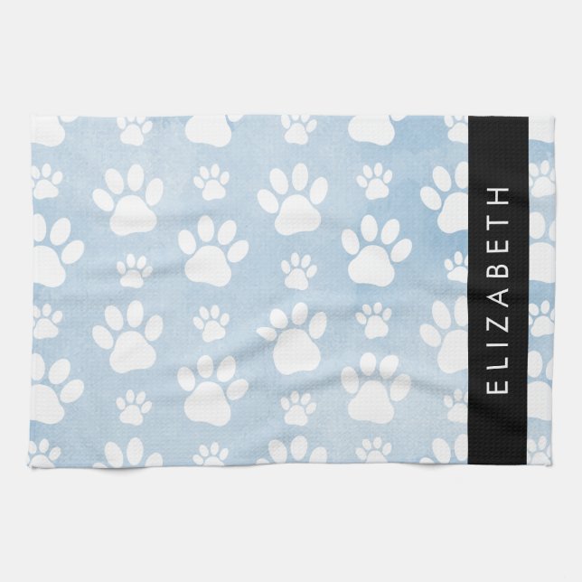 Hundepfähle, weiße Paws, blaue Wasserfarben, Ihr N Geschirrtuch (Horizontal)