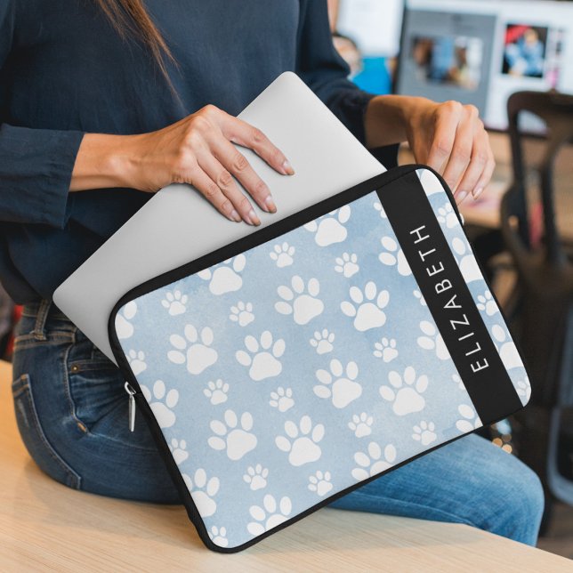 Hundepfähle, weiße Paws, blaue Wasserfarben, Ihr N Laptopschutzhülle (Von Creator hochgeladen)