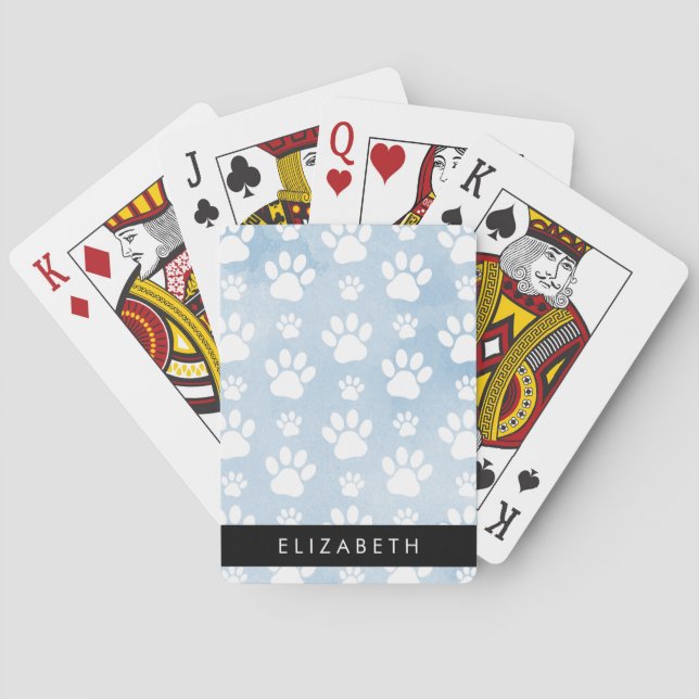 Hundepfähle, weiße Paws, blaue Wasserfarben, Ihr N Spielkarten (Rückseite)