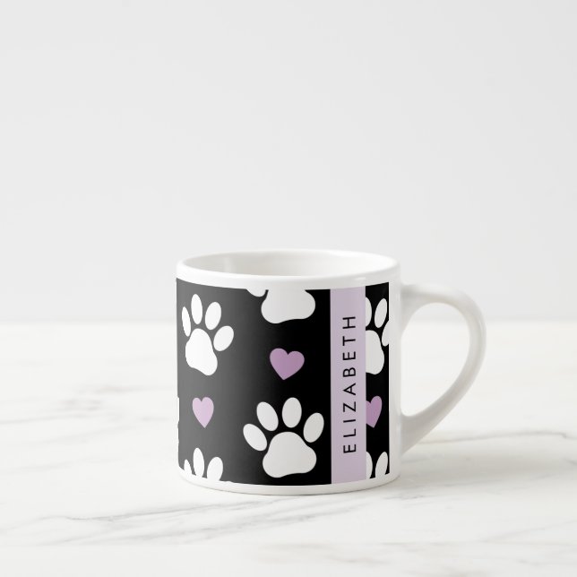 Hundepfähle, weiße Pfoten, Lilac-Herzen, Ihr Name Espressotasse (Rechts)