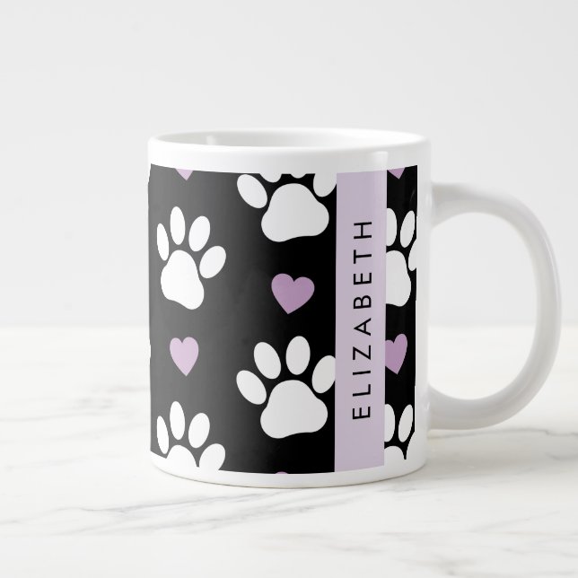 Hundepfähle, weiße Pfoten, Lilac-Herzen, Ihr Name Jumbo-Tasse (Rechts)
