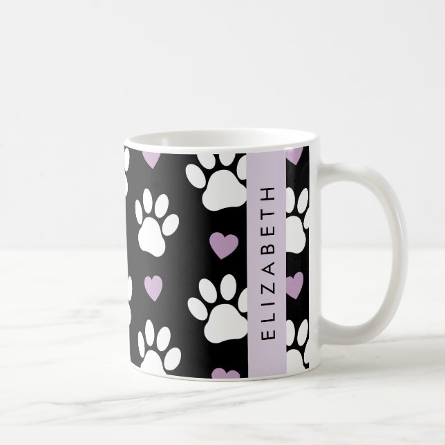 Hundepfähle, weiße Pfoten, Lilac-Herzen, Ihr Name Kaffeetasse (Rechts)